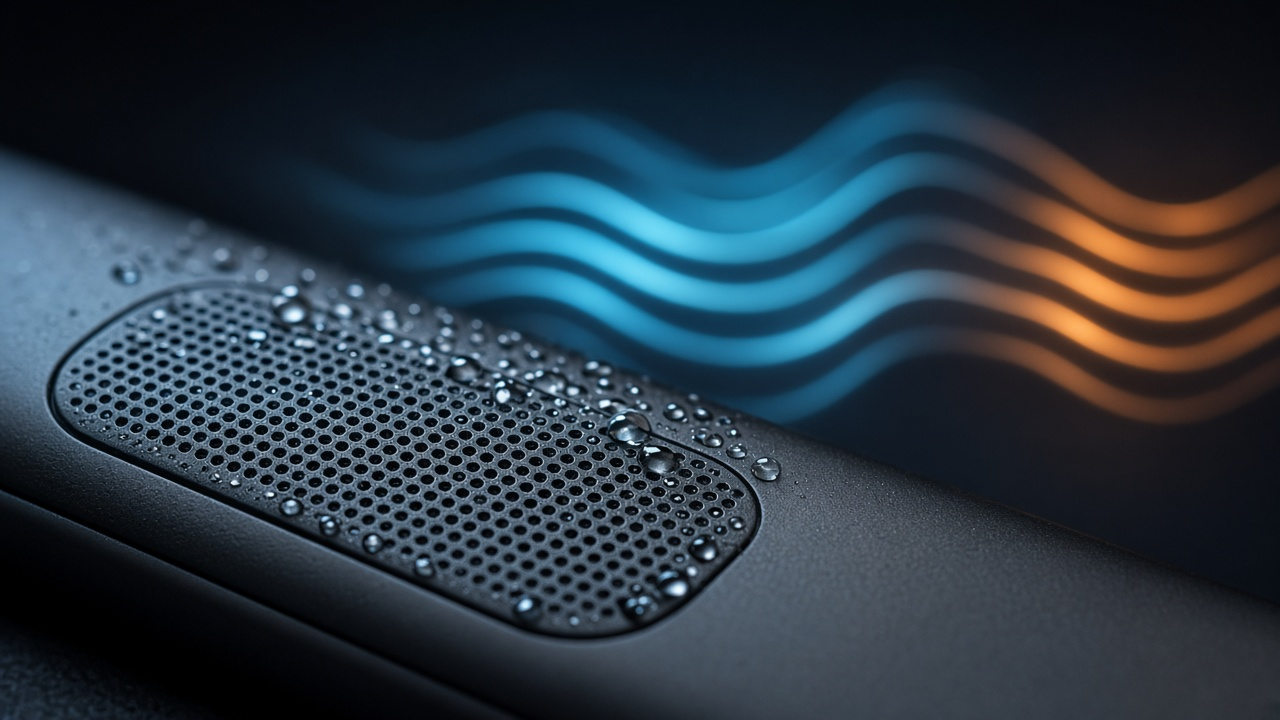 Grille de haut-parleur avec condensation et gouttes