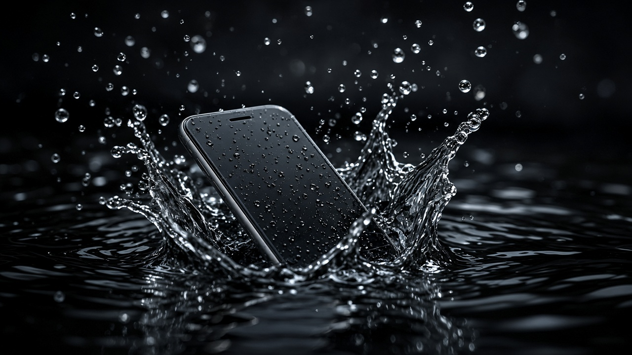 Telefono che cade in acqua con schizzo