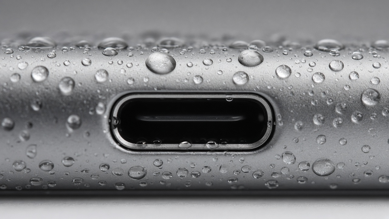 水滴のついたiPhone充電ポート